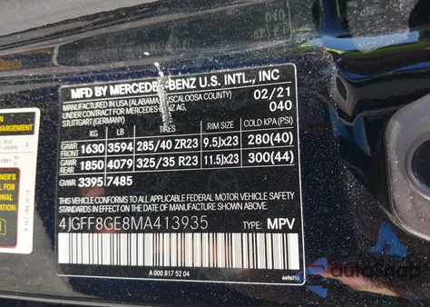 2021 Mercedes-Benz Gls 580 4Matic z USA, uszkodzony, nr VIN 4JGFF8GE8MA413935